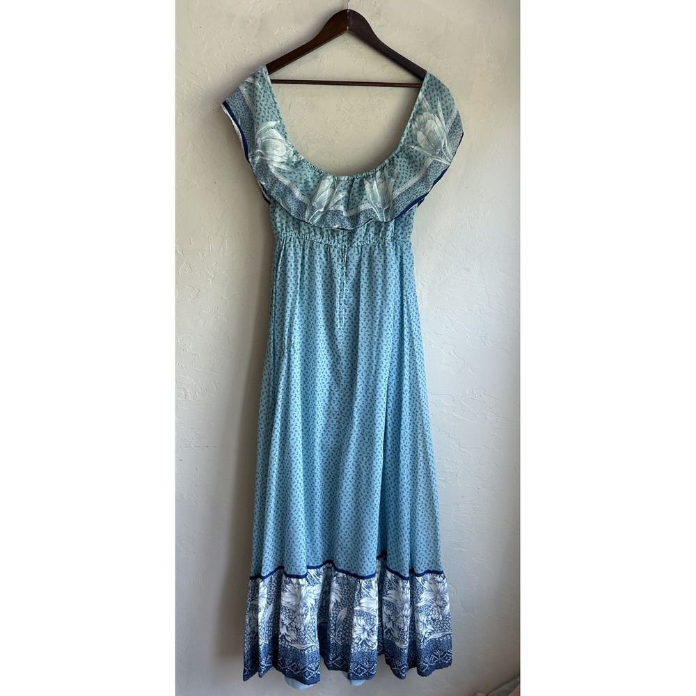 Vintage 1970s Jody California Maxi Dress 12 Ruffle Romantic Boho Empire Calico - Picture 9 of 11